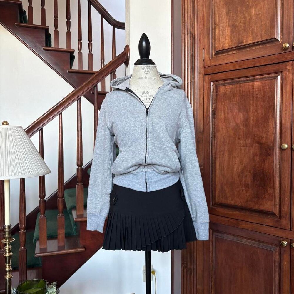 Y2K Galaxy Cropped Zip Up Comfy Light Grey Hoodie